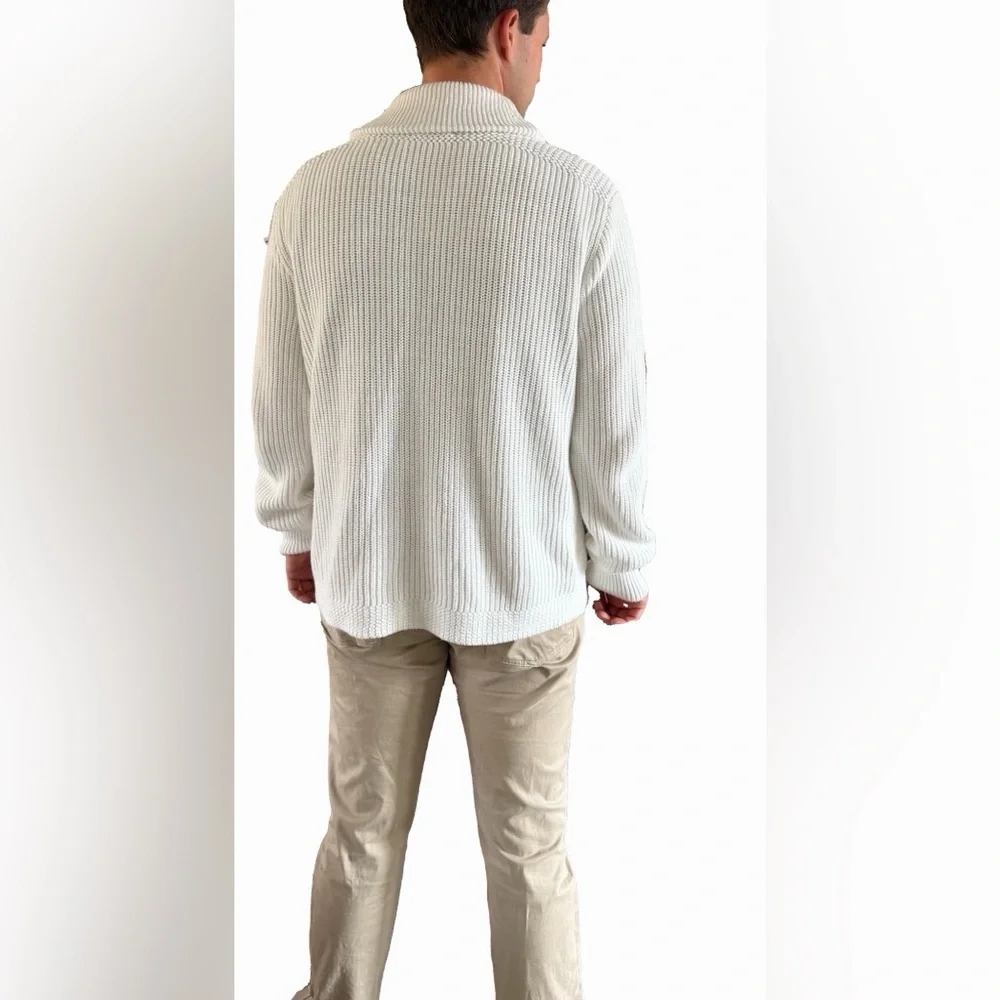 Polo Ralph Lauren Men’s Ribbed 100% Cotton Shawl Collar White Knit Cardigan Sz M